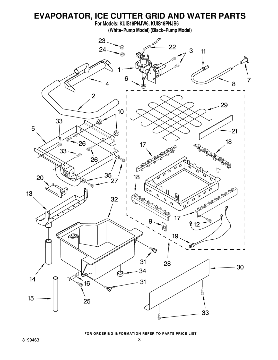 KitchenAid KUIS18PNJW6, KUIS18PNJB6 manual EVAPORATOR, ICE Cutter Grid and Water Parts 