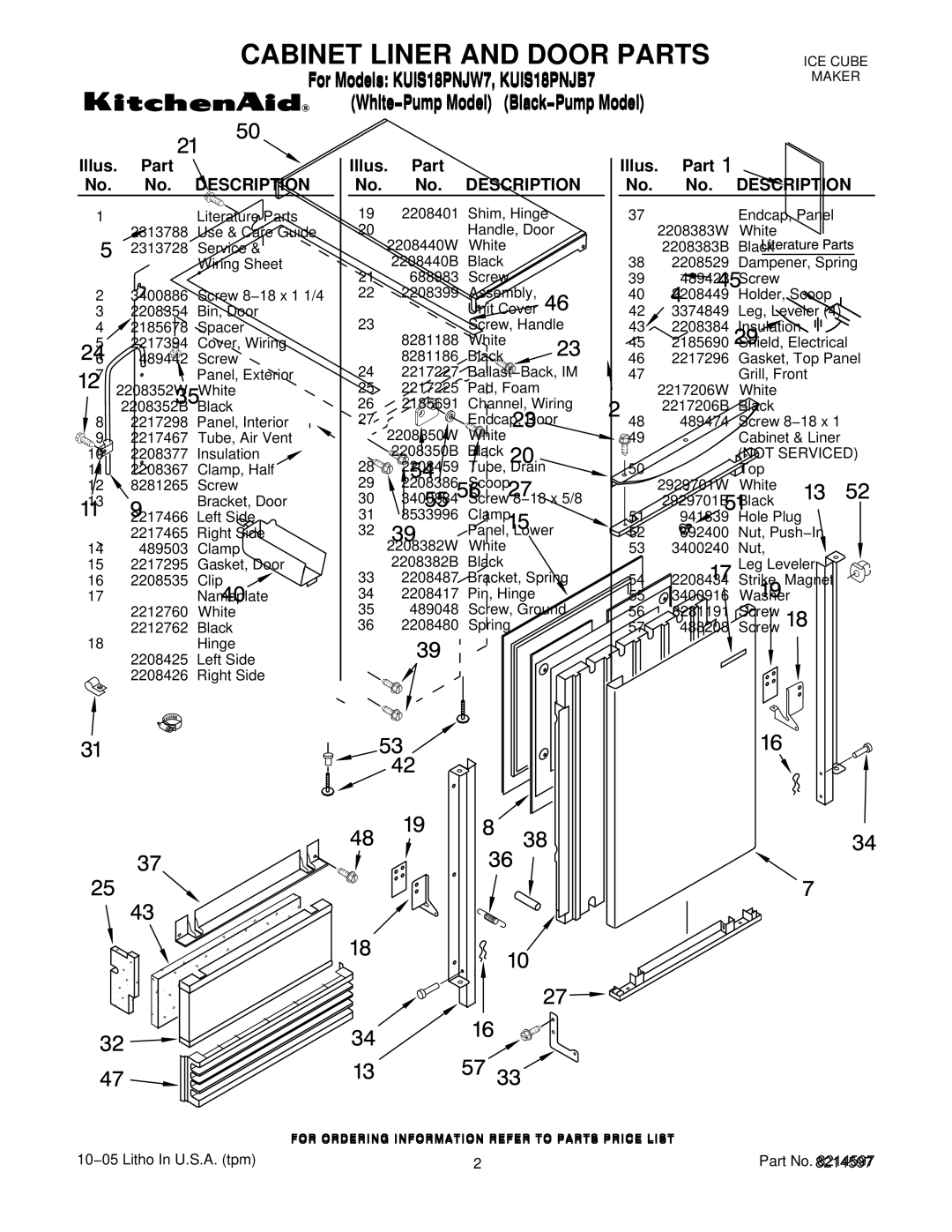 KitchenAid KUIS18PNJW7, KUIS18PNJB7 manual Illus. Part No. No. Description 