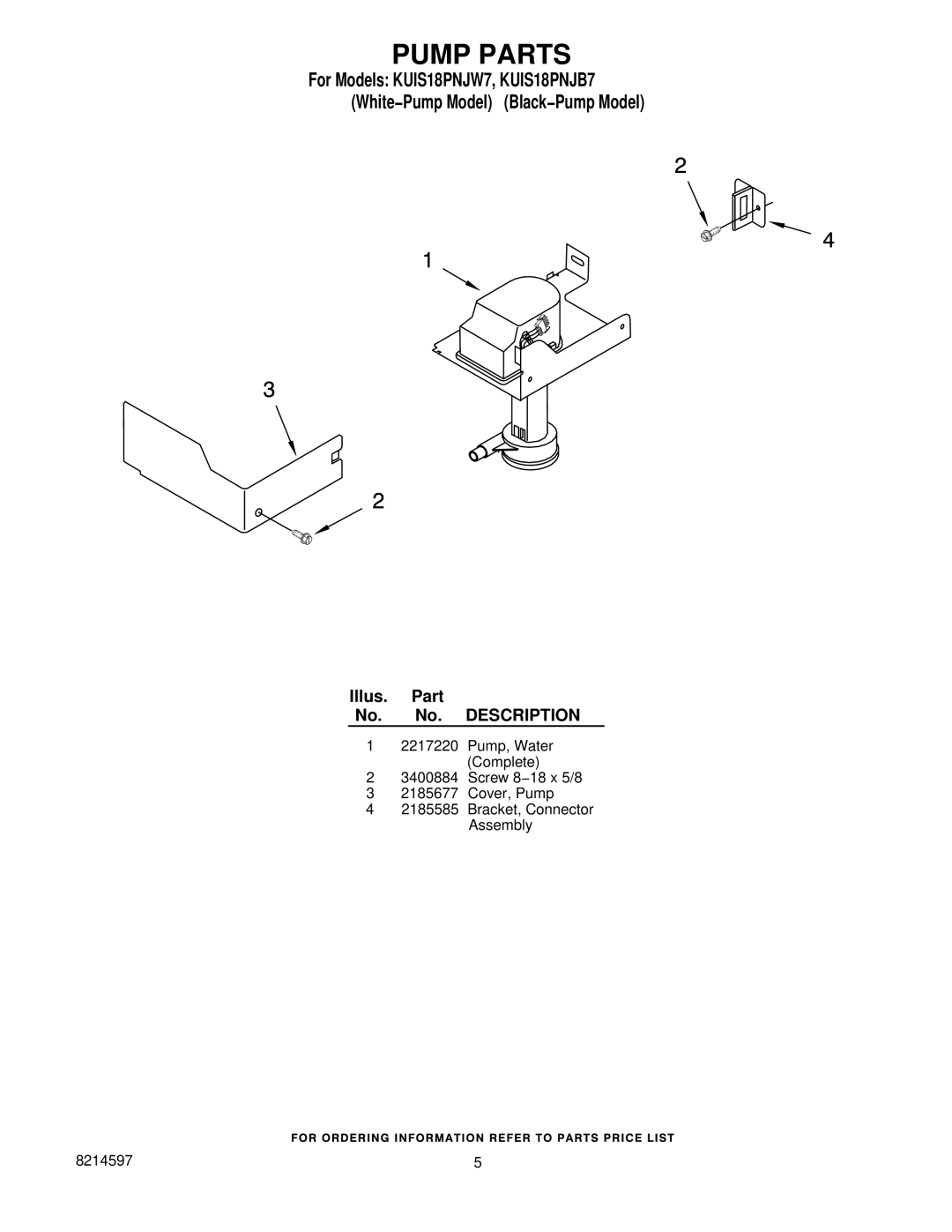 KitchenAid KUIS18PNJB7, KUIS18PNJW7 manual Pump Parts 