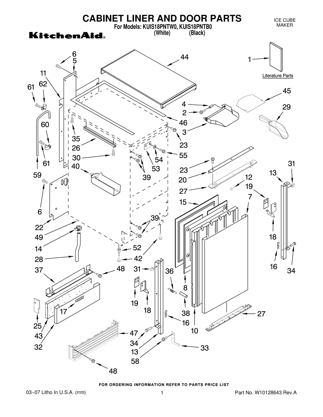 KitchenAid KUIS18PNTB0, KUIS18PNTW0 manual Cabinet Liner and Door Parts 