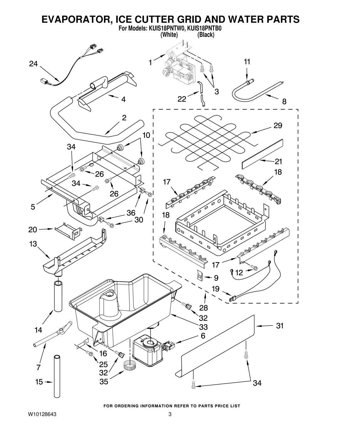 KitchenAid KUIS18PNTB0, KUIS18PNTW0 manual EVAPORATOR, ICE Cutter Grid and Water Parts 