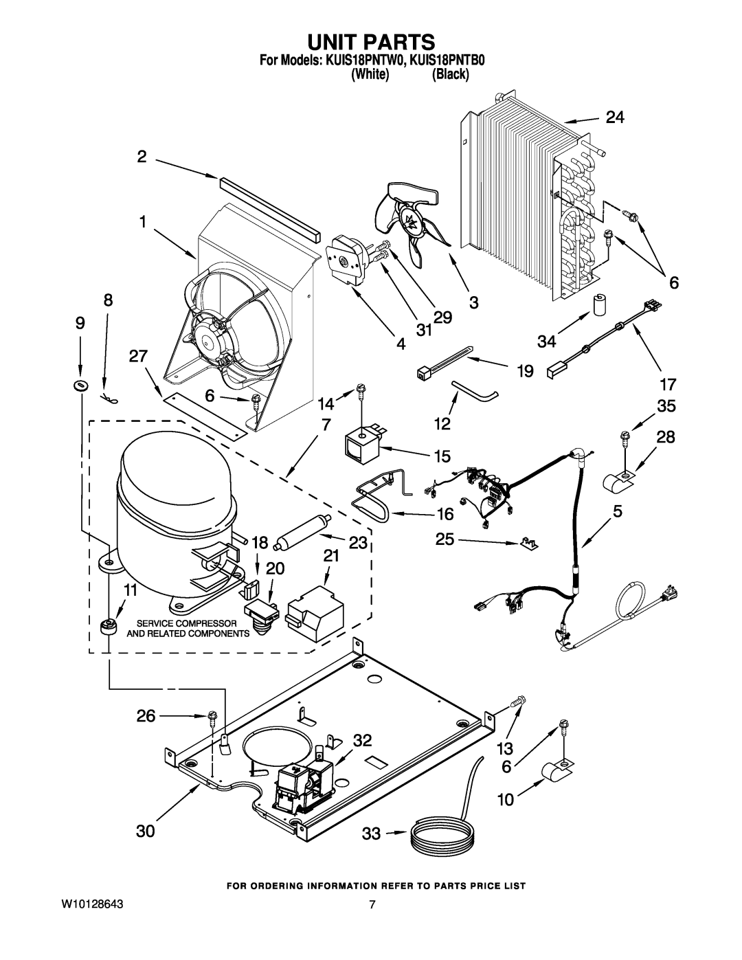 KitchenAid manual Unit Parts, For Models KUIS18PNTW0, KUIS18PNTB0 White Black 