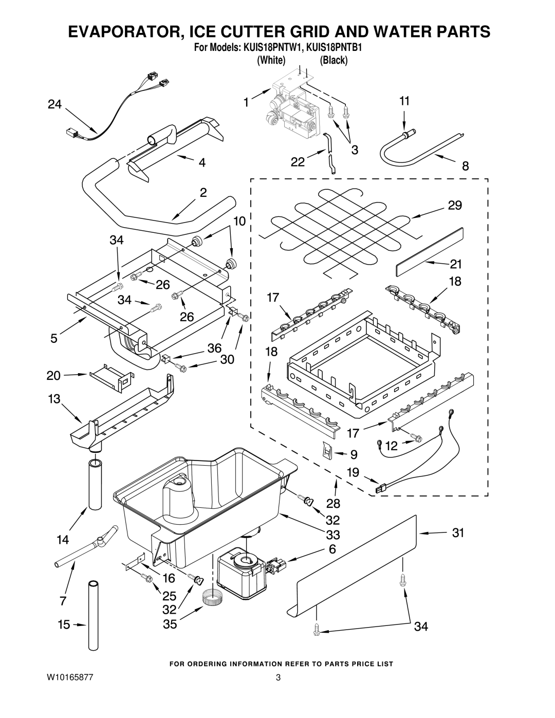 KitchenAid KUIS18PNTB1, KUIS18PNTW1 manual EVAPORATOR, ICE Cutter Grid and Water Parts 