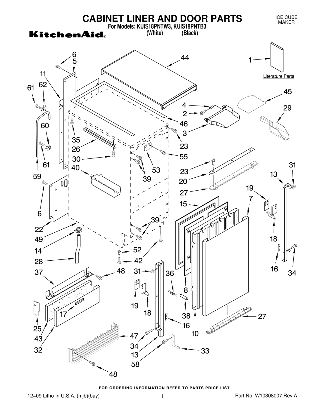 KitchenAid KUIS18PNTB3, KUIS18PNTW3 manual Cabinet Liner and Door Parts 