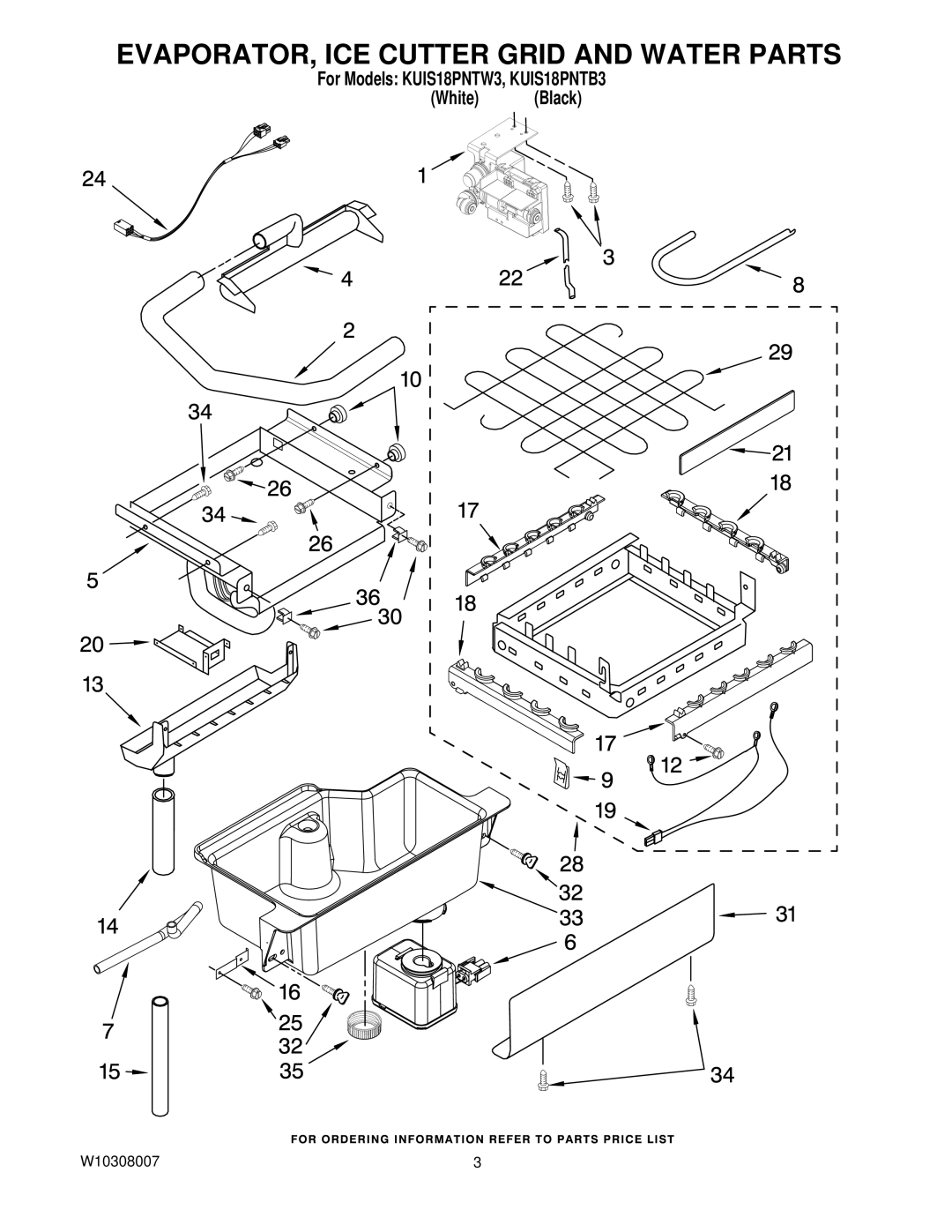 KitchenAid KUIS18PNTB3, KUIS18PNTW3 manual EVAPORATOR, ICE Cutter Grid and Water Parts 