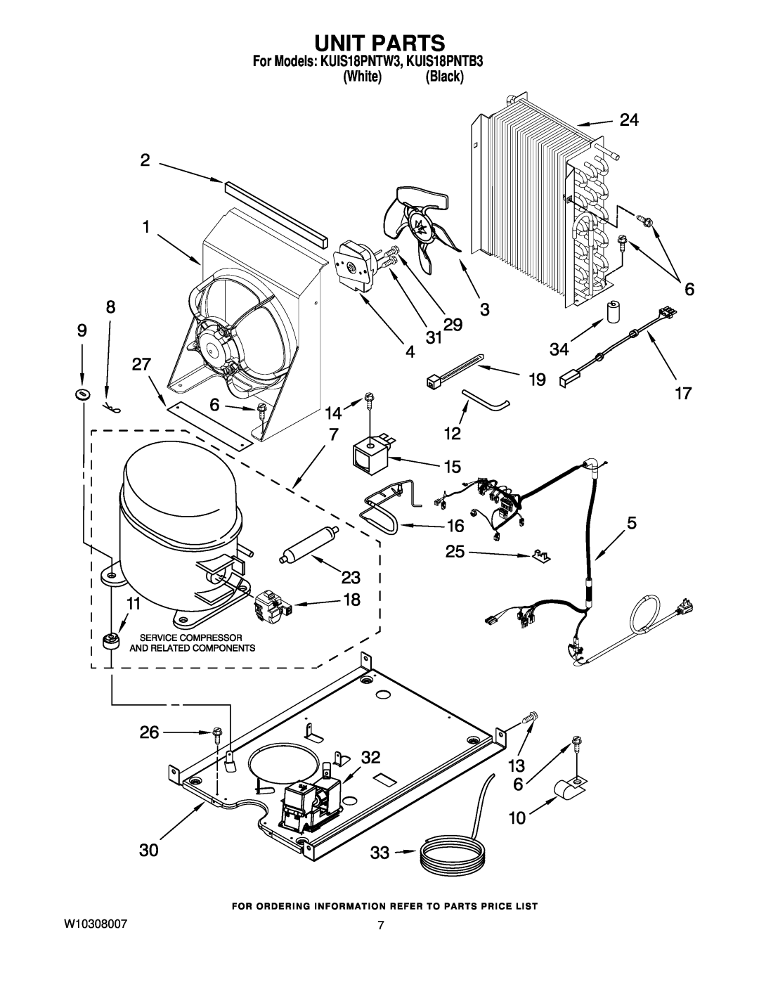 KitchenAid manual Unit Parts, For Models KUIS18PNTW3, KUIS18PNTB3 White Black 