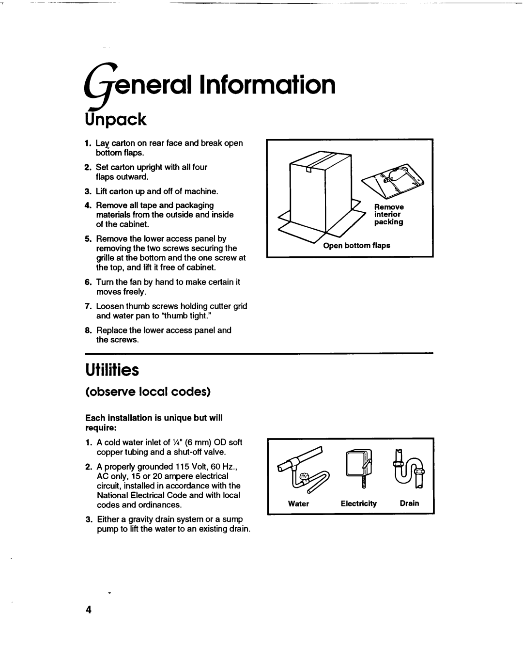 KitchenAid KULSL85 installation instructions General Information, Utilities, Observe local codes 