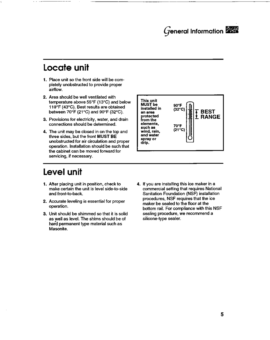 KitchenAid KULSL85 installation instructions Locate unit, Level unit, General Information HEI 