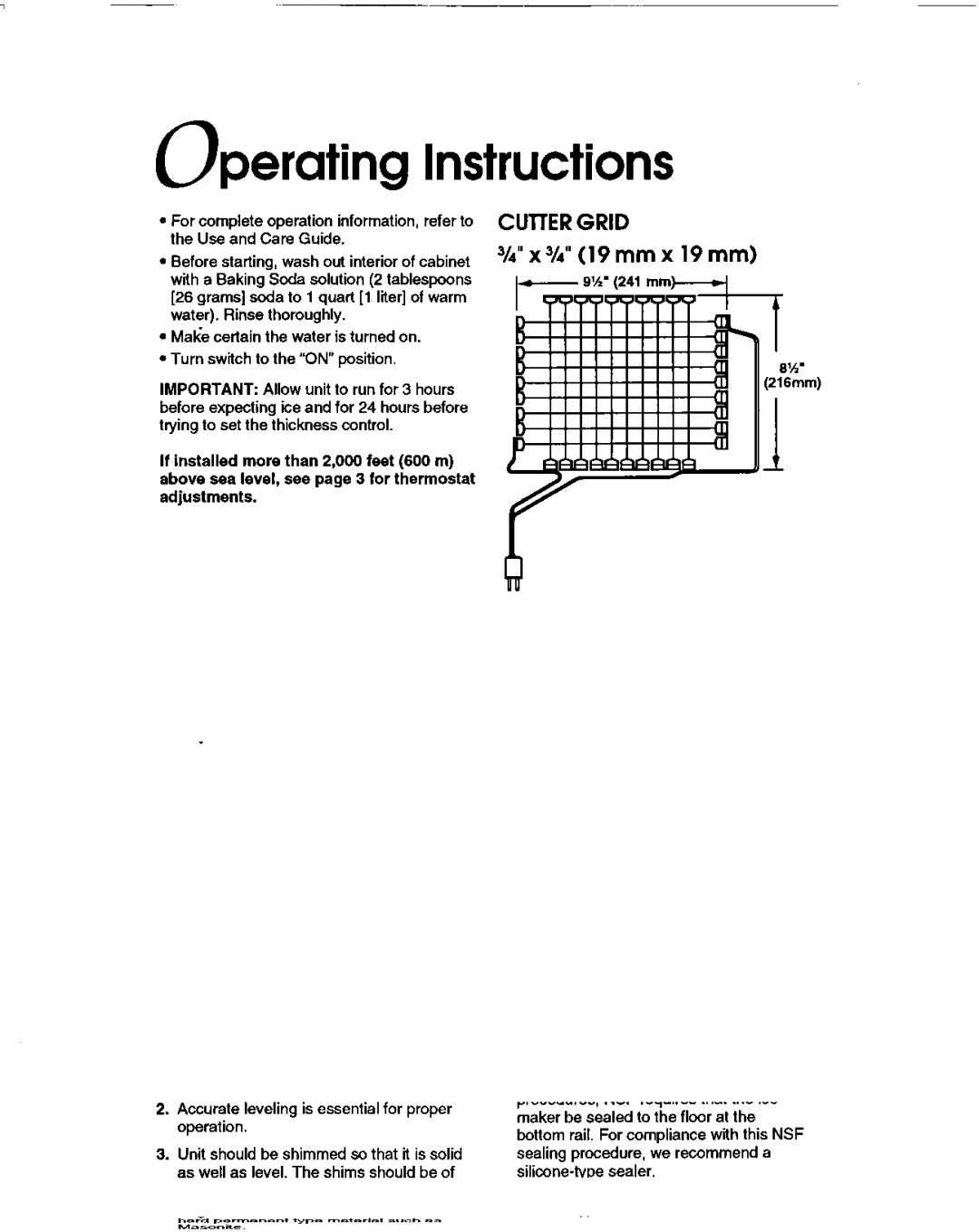 KitchenAid KULSL85 installation instructions Perating Instructions, CUllER Grid Vi x?h 19 mm x 19 mm 