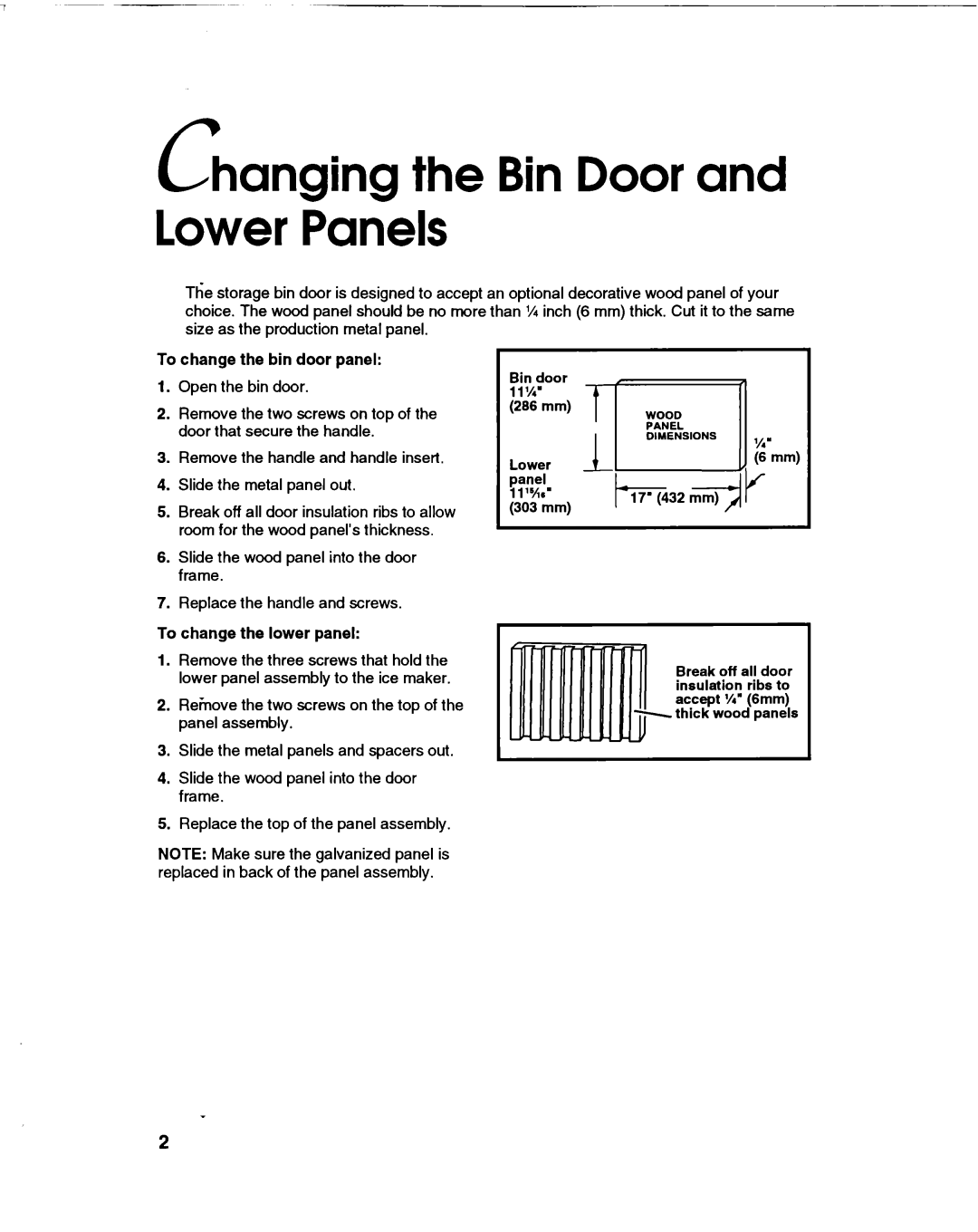 KitchenAid KULSL85 installation instructions Changing the Bin Door and Lower Panels, Ktoor 