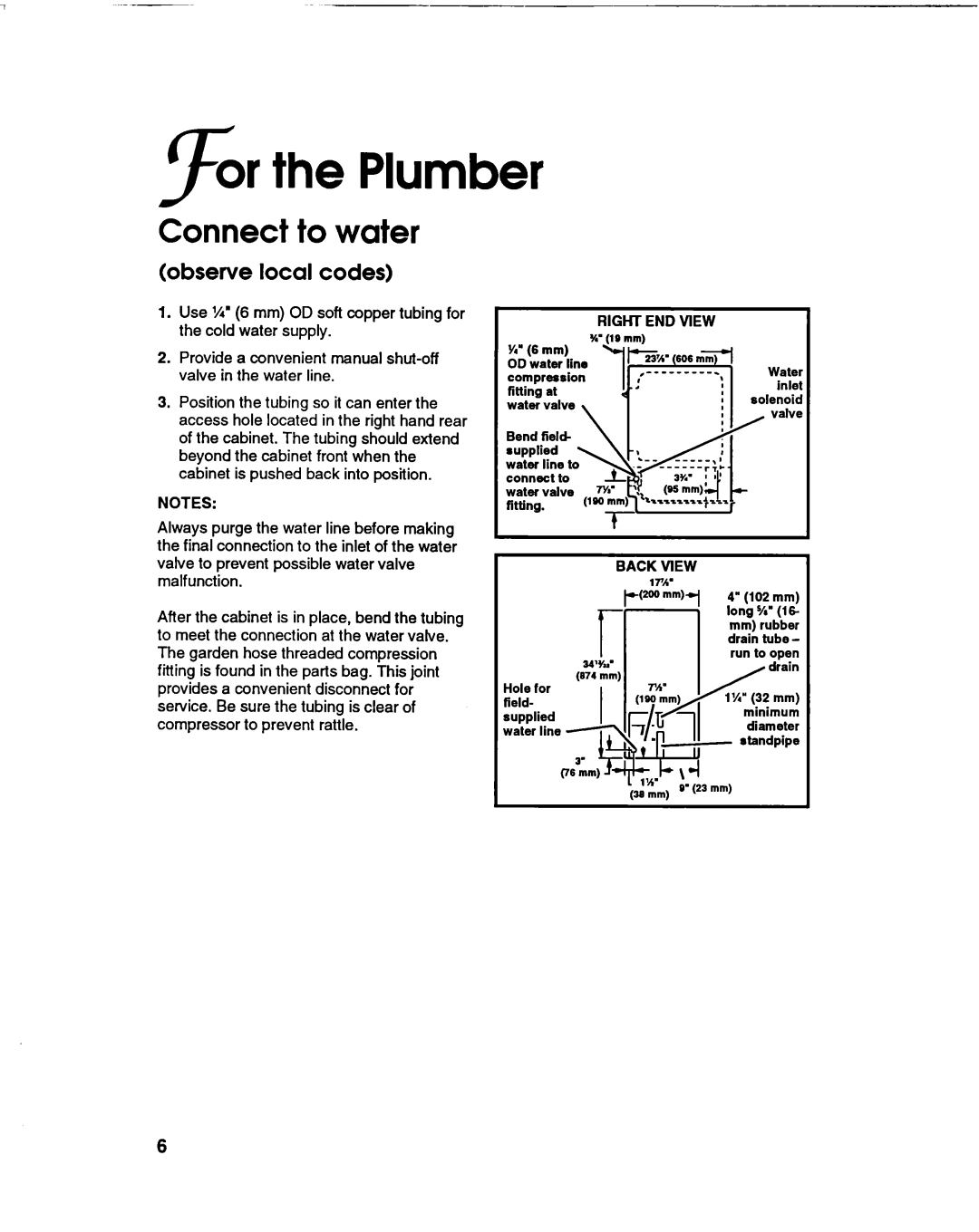 KitchenAid KULSL85 installation instructions For the Plumber, Connect to water, observe local codes 