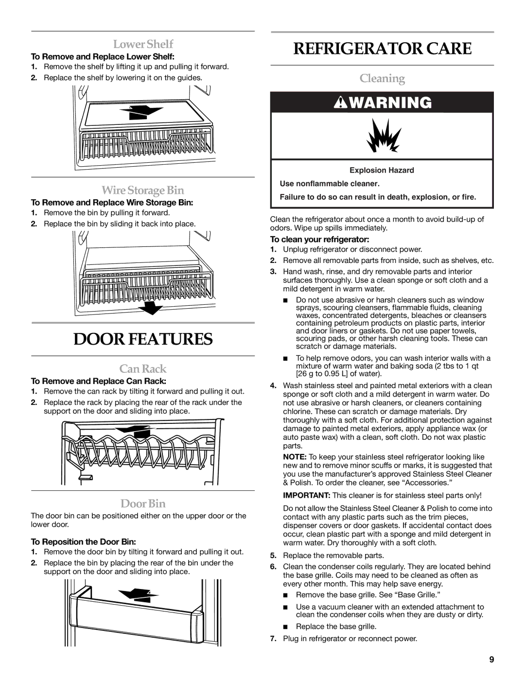 KitchenAid KURO24LSBX manual Door Features, Refrigerator Care 