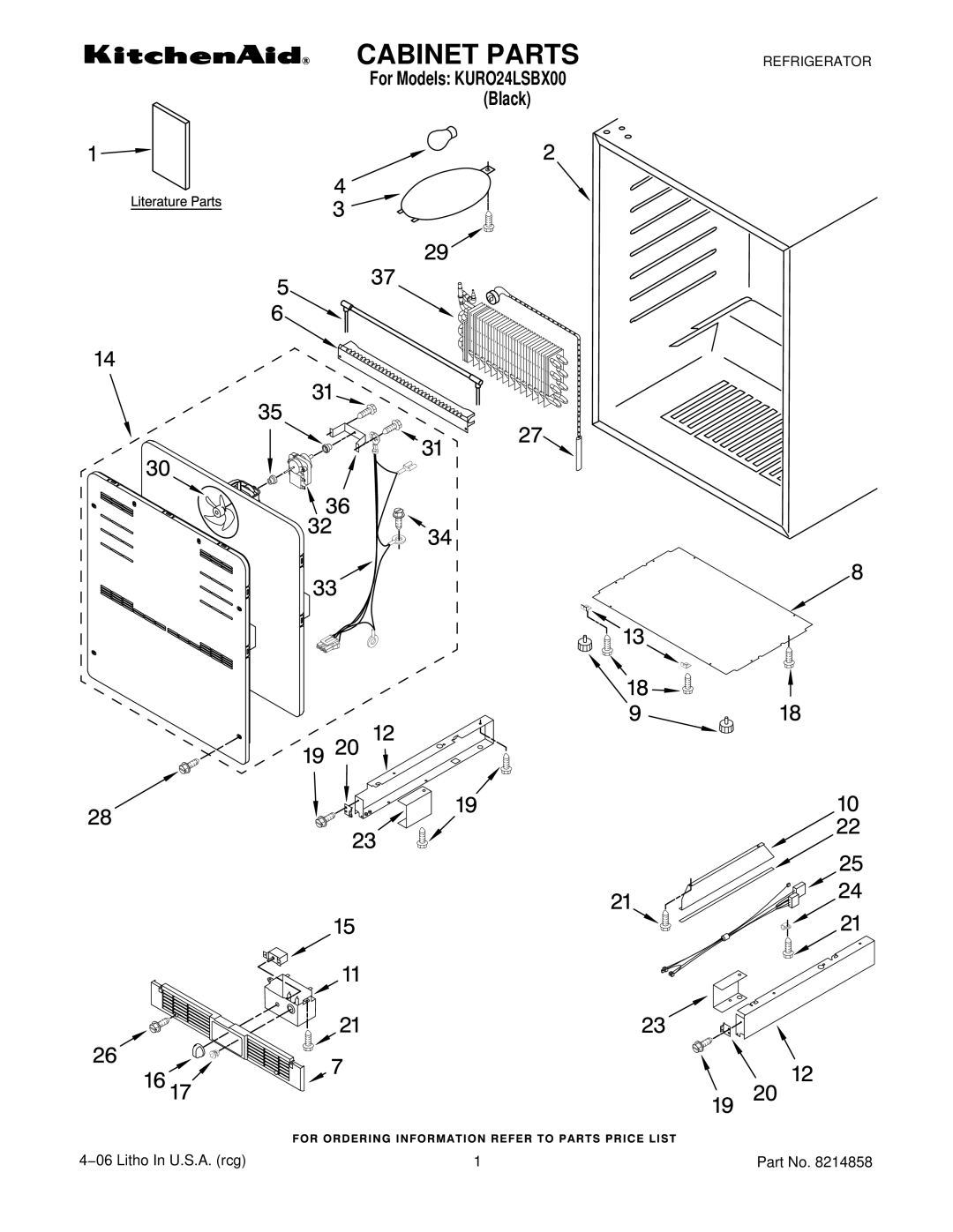 KitchenAid KURO24LSBX00 manual Cabinet Parts 