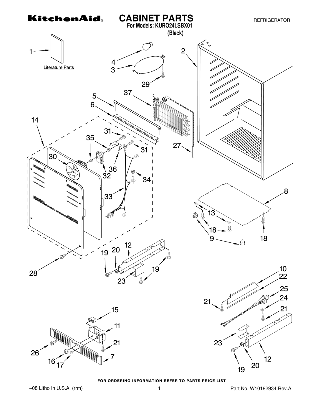 KitchenAid KURO24LSBX01 manual Cabinet Parts 