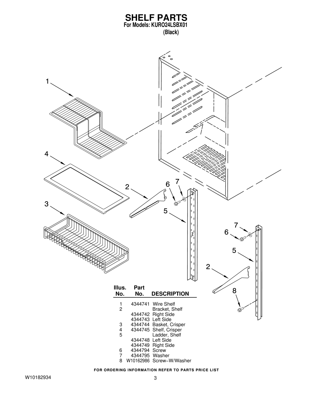 KitchenAid KURO24LSBX01 manual Shelf Parts 