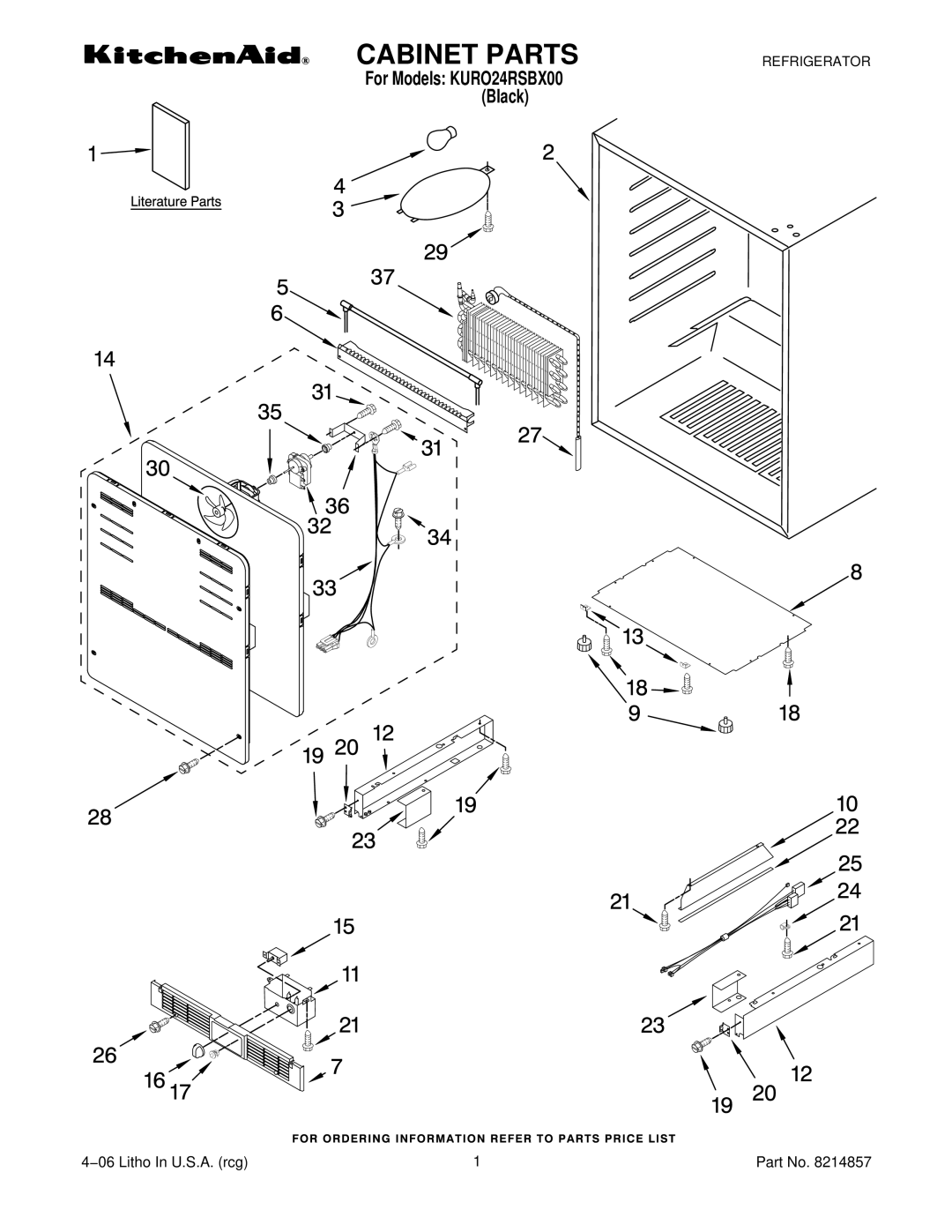 KitchenAid KURO24RSBX00 manual Cabinet Parts 