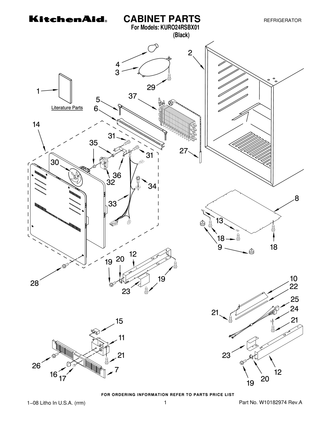 KitchenAid KURO24RSBX01 manual Cabinet Parts 