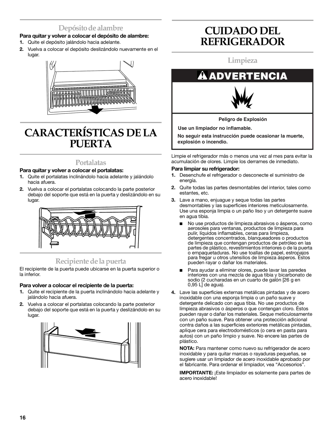 KitchenAid KURS24LSBS manual Características DE LA Puerta, Cuidado DEL Refrigerador 