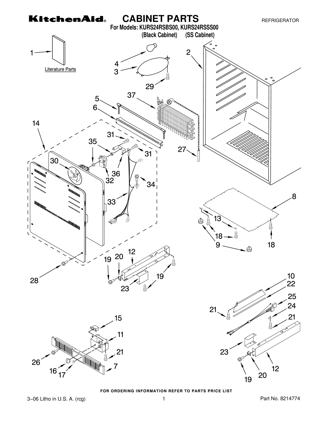 KitchenAid KURS24RSBS00, KURS24RSSS00 manual Cabinet Parts 