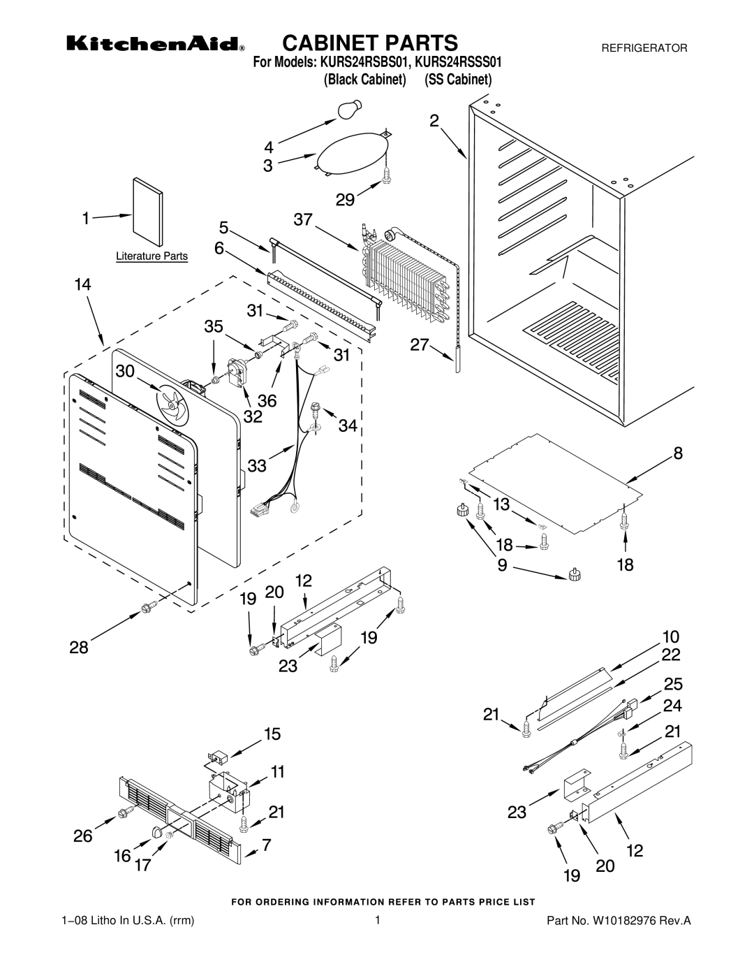 KitchenAid KURS24RSBS01, KURS24RSSS01 manual Cabinet Parts 