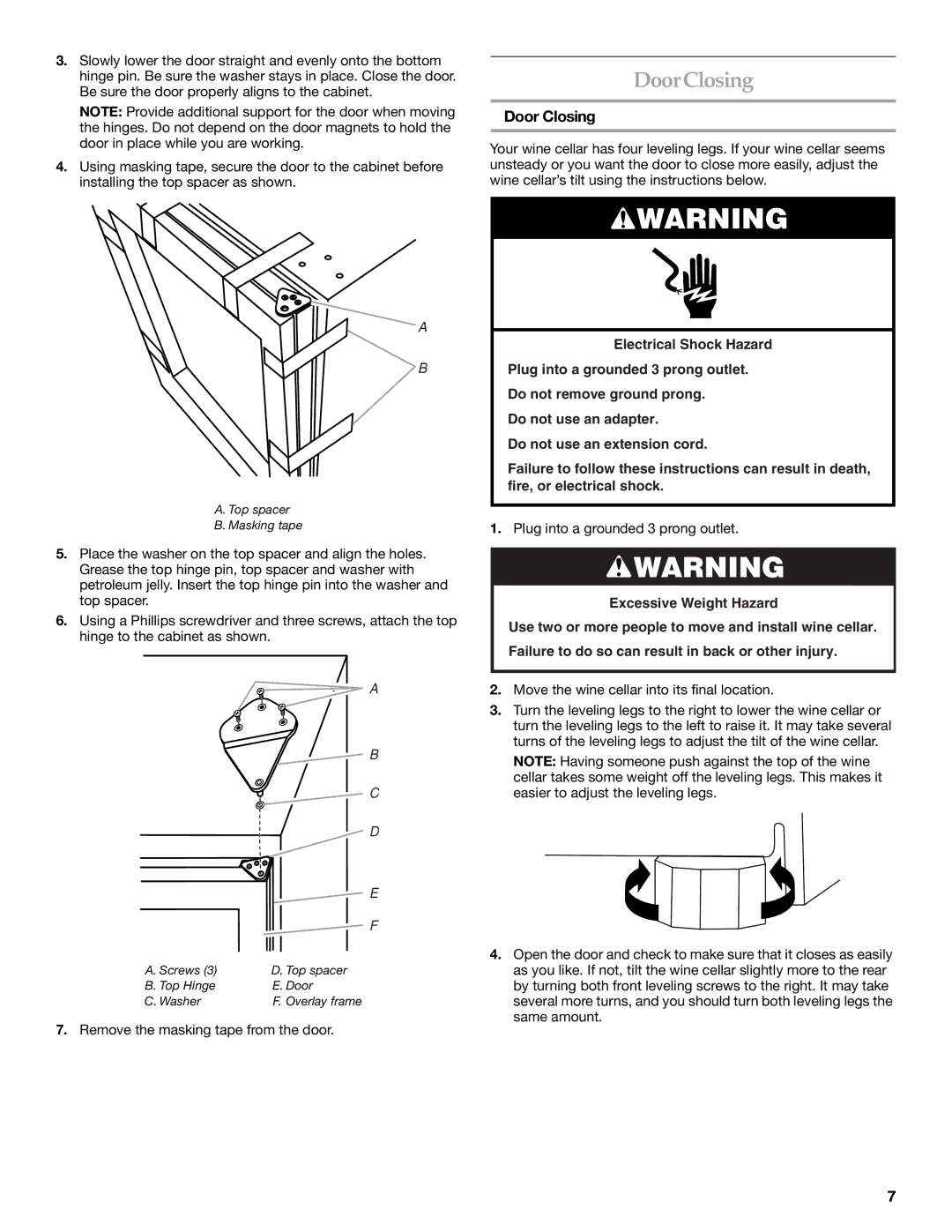 KitchenAid KUWO24LSBX manual Door Closing 