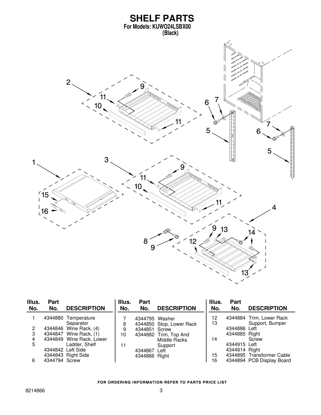 KitchenAid KUWO24LSBX00 manual Shelf Parts 