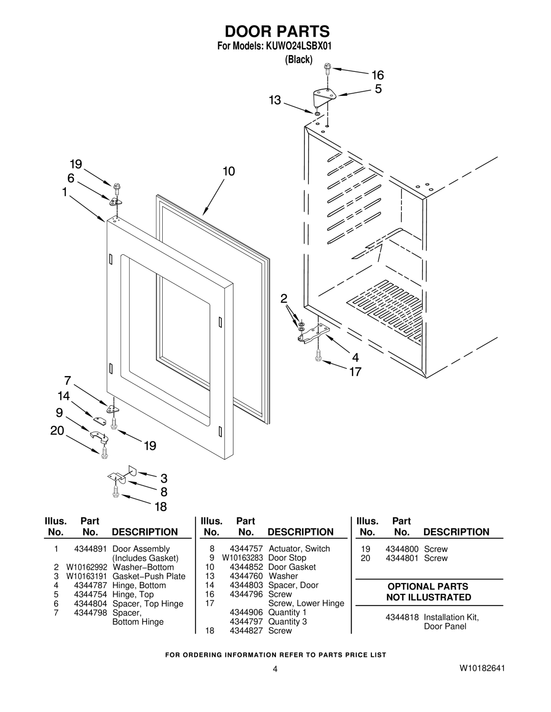 KitchenAid KUWO24LSBX01 manual Door Parts 