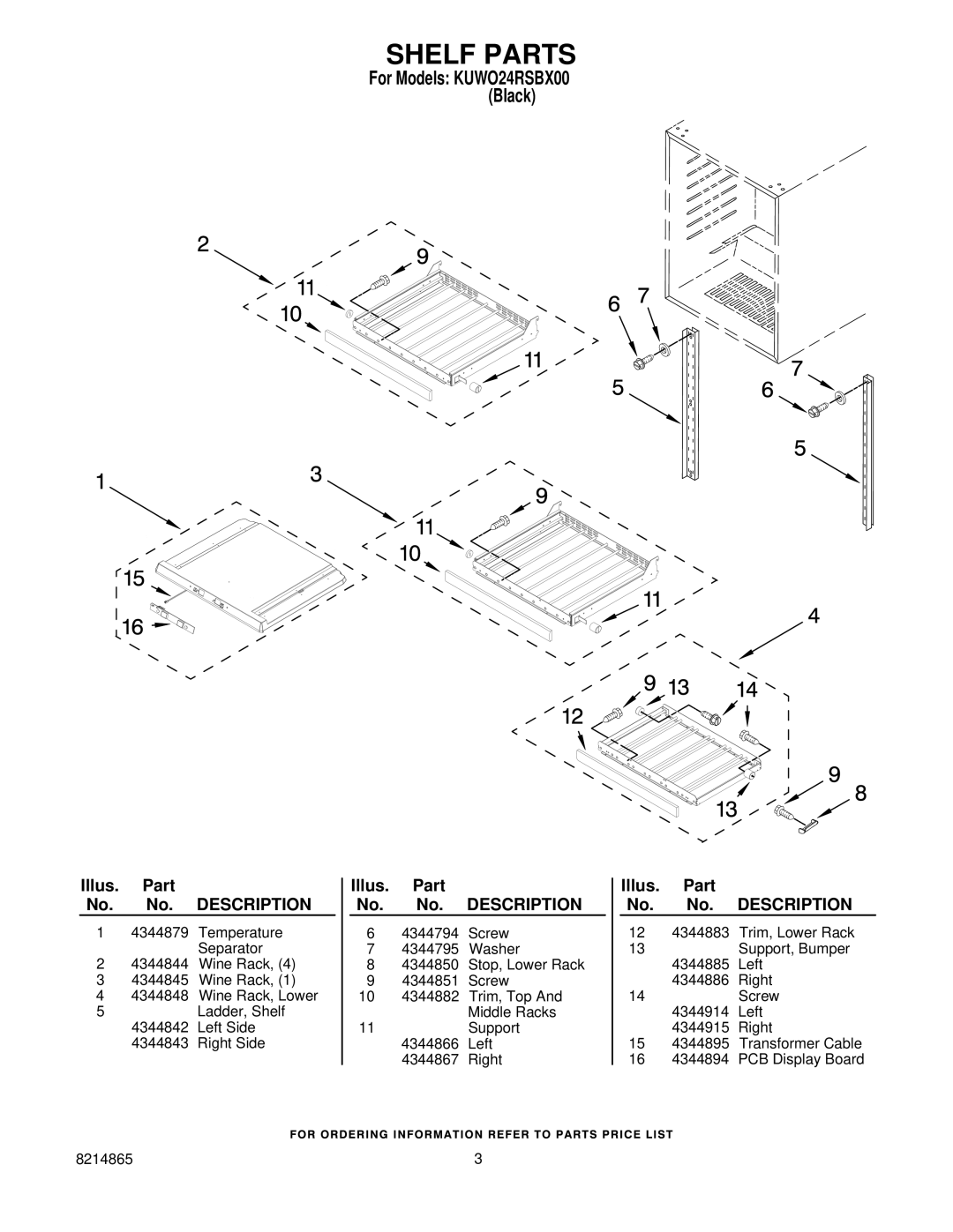 KitchenAid KUWO24RSBX00 manual Shelf Parts 