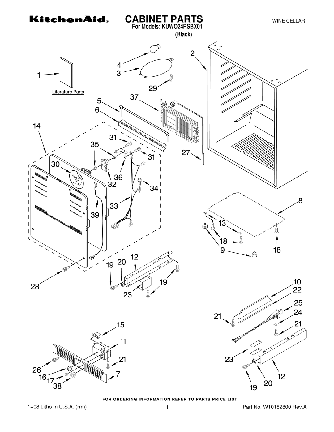 KitchenAid KUWO24RSBX01 manual Cabinet Parts 