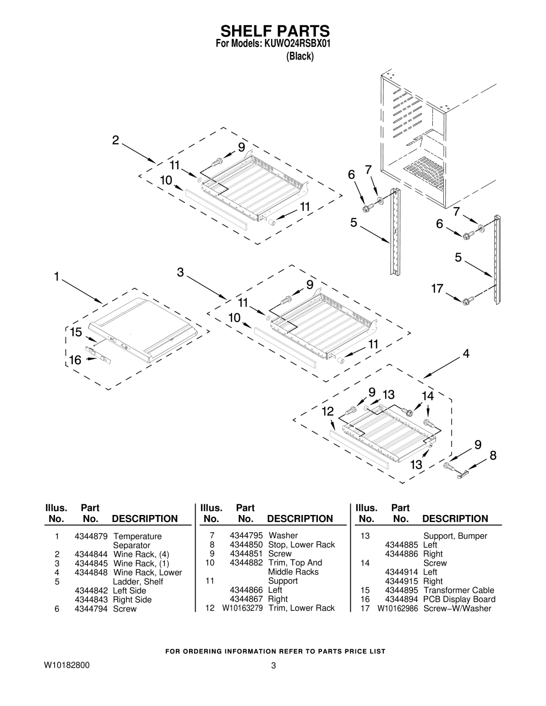 KitchenAid KUWO24RSBX01 manual Shelf Parts 