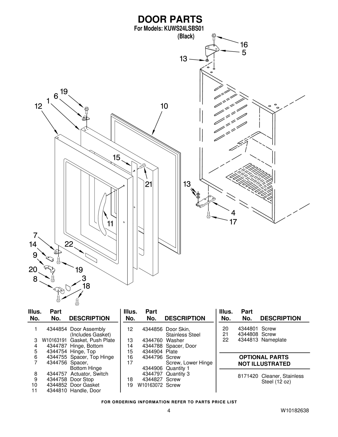 KitchenAid KUWS24LSBS01 manual Door Parts 