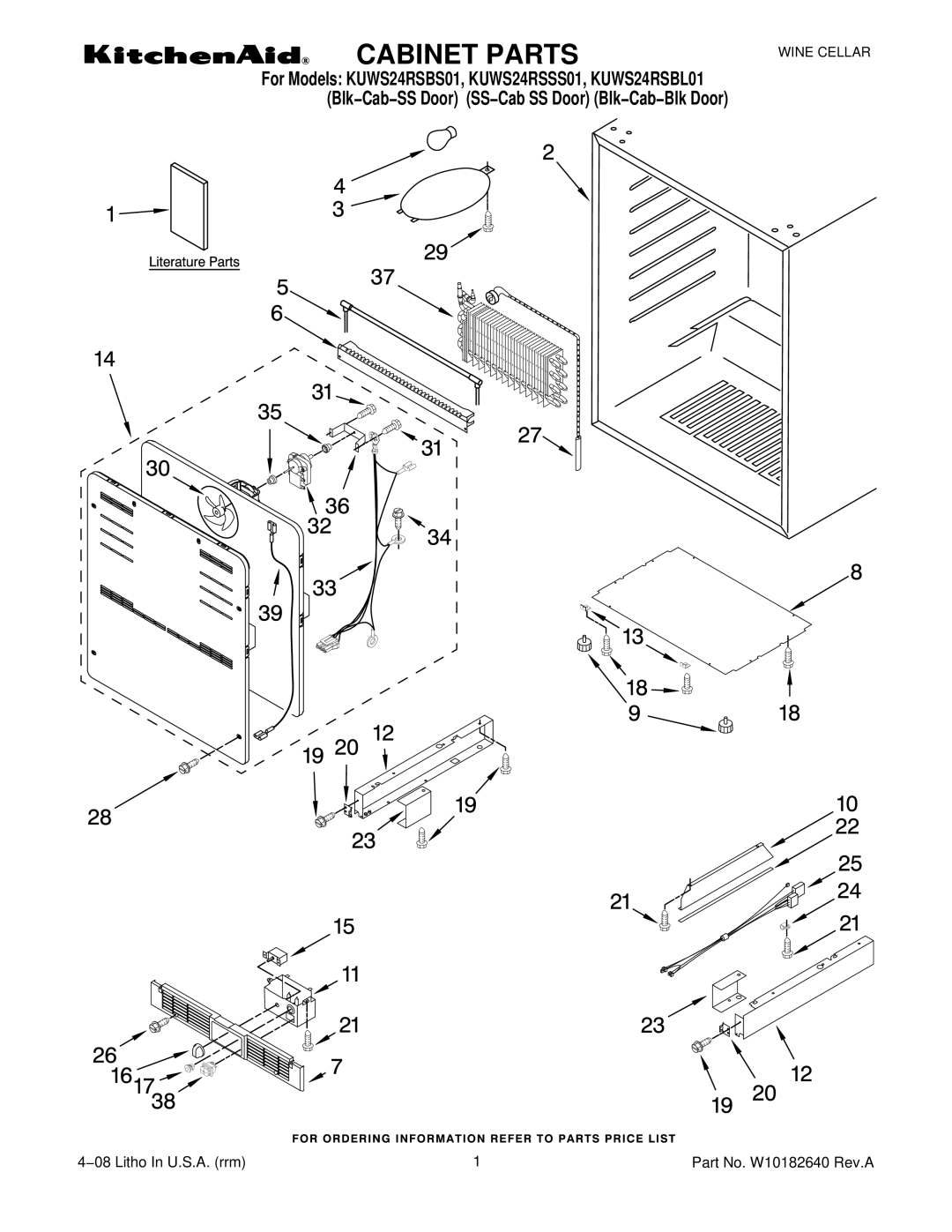 KitchenAid KUWS24RSSS01, KUWS24RSBL01, KUWS24RSBS01 manual Cabinet Parts 