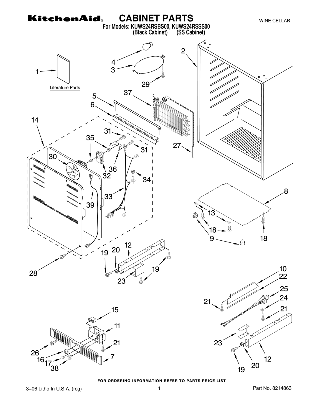 KitchenAid KUWS24RSSS00, KUWS24RSBS00 manual Cabinet Parts 