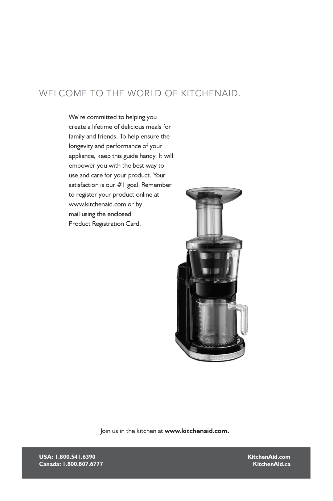 KitchenAid KVJ0111 manual Welcome to the World of Kitchenaid 