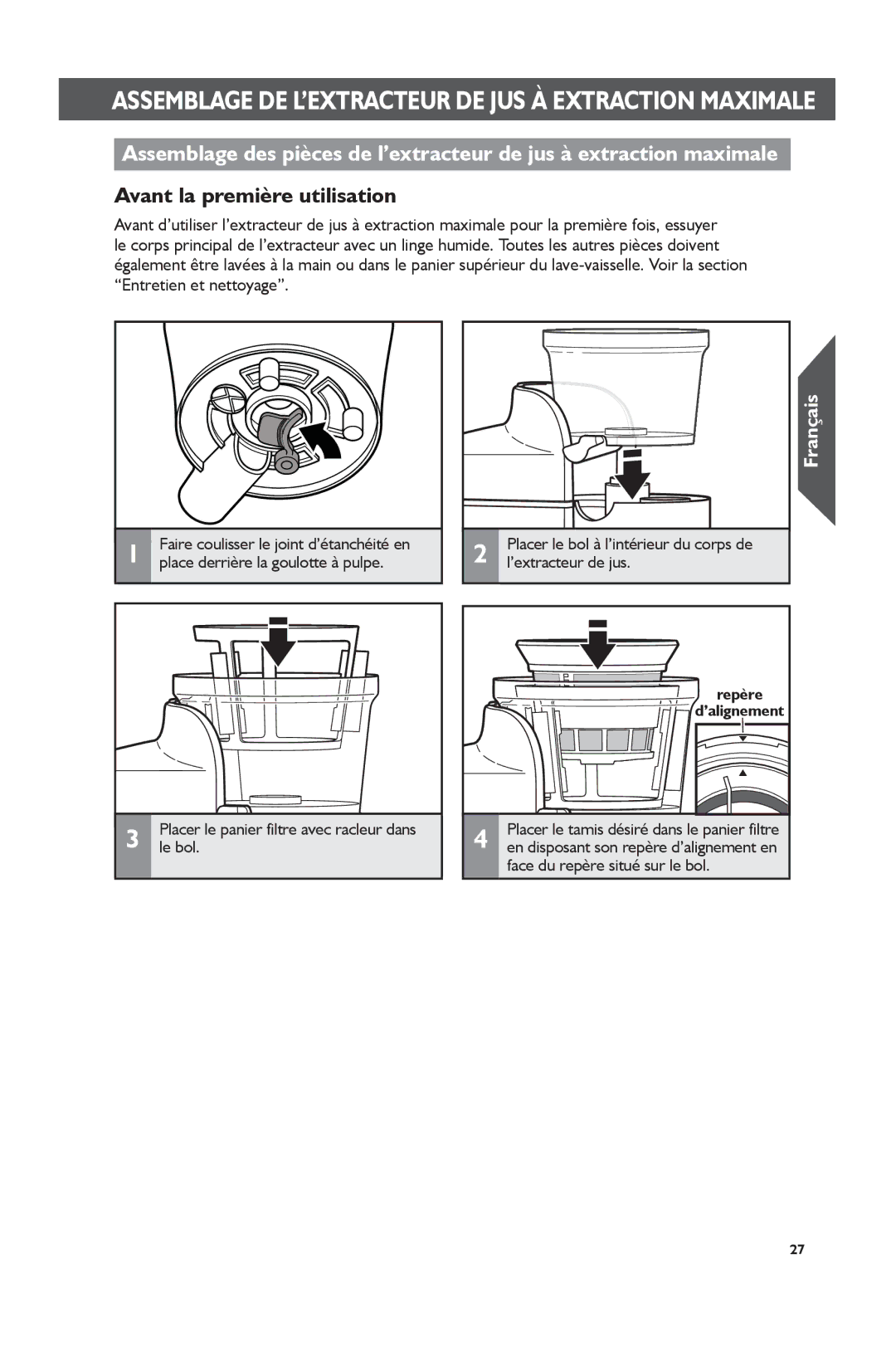 KitchenAid KVJ0111 manual Avant la première utilisation, Le bol 