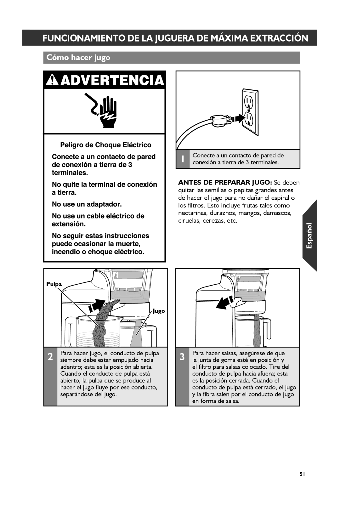 KitchenAid KVJ0111 manual Funcionamiento DE LA Juguera DE Máxima Extracción, Cómo hacer jugo 