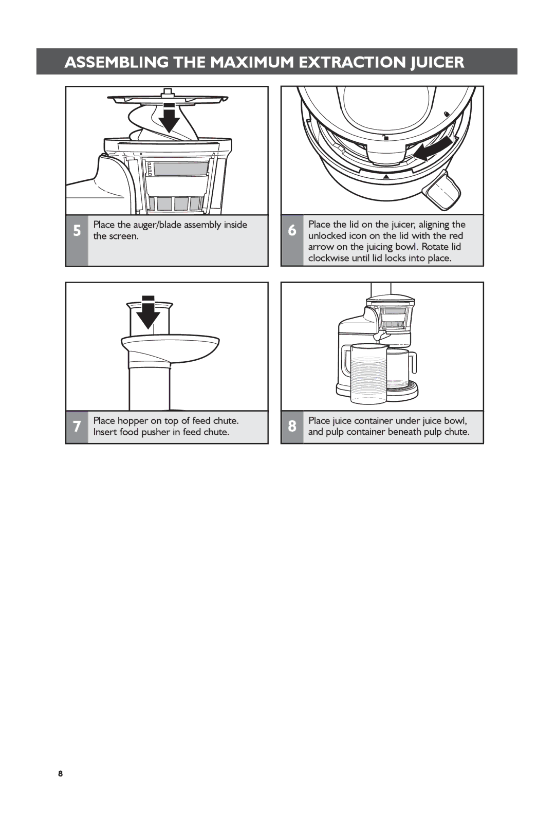 KitchenAid KVJ0111 manual Place the auger/blade assembly inside 