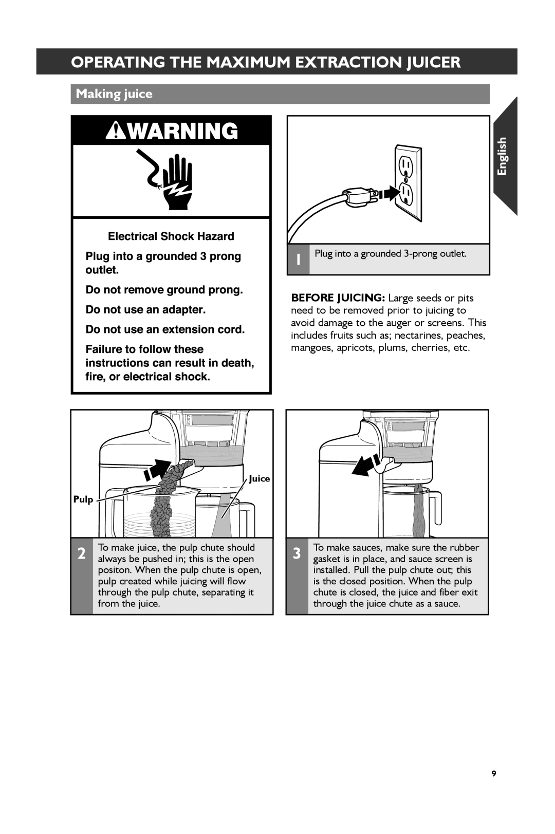 KitchenAid KVJ0111 manual Operating the Maximum Extraction Juicer, Making juice 