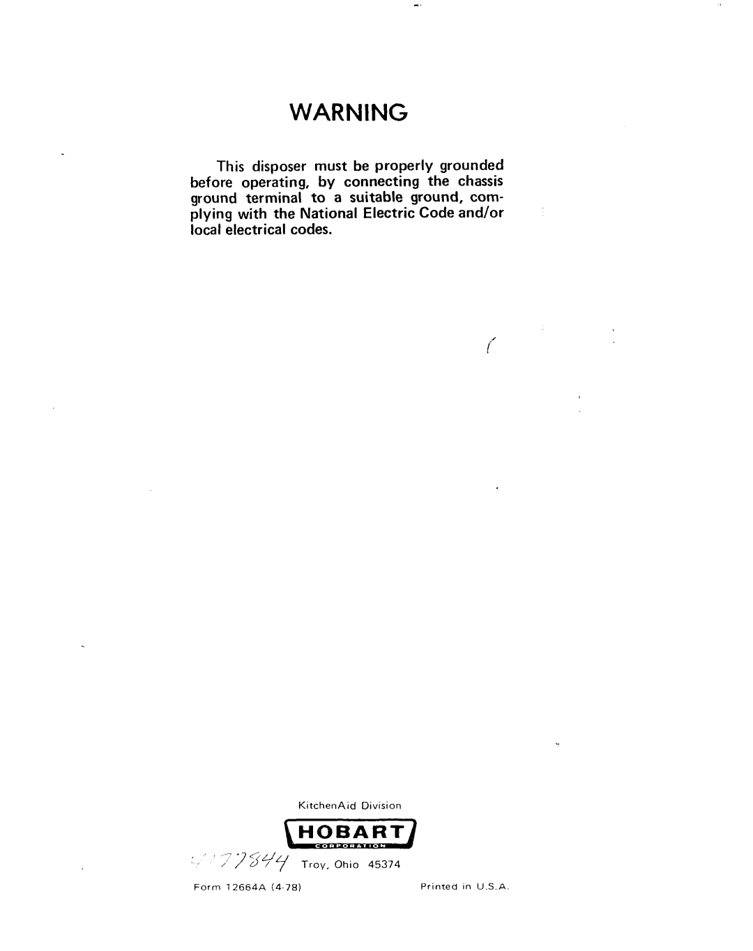 KitchenAid KWC-200 installation instructions KitchenAid Division Troy, Ohio 