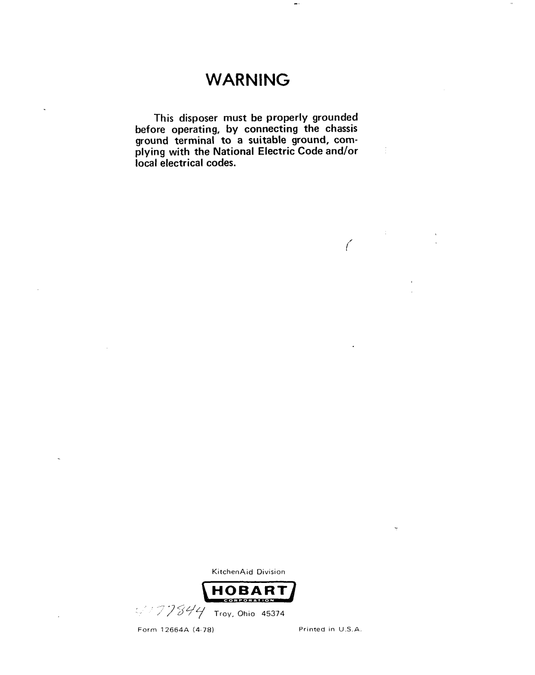 KitchenAid KWC-200 installation instructions Form, 12664A, 4-78, Printed, in U.S.A 