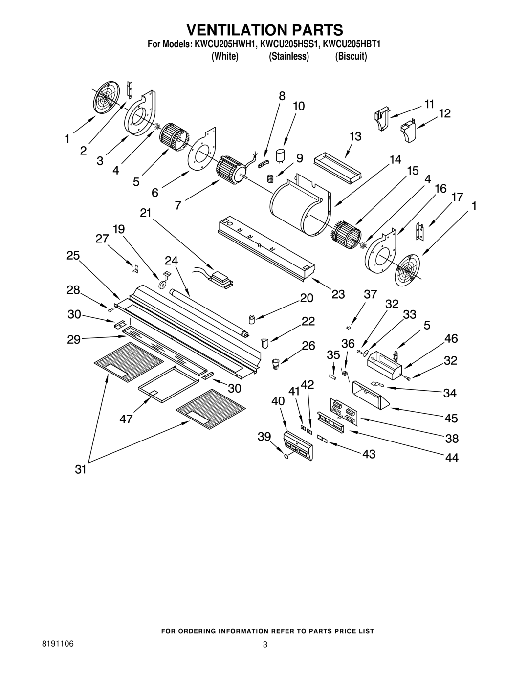 KitchenAid KWCU205HWH1, KWCU205HSS1, KWCU205HBT1 manual Ventilation Parts 