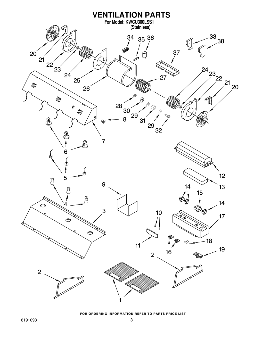 KitchenAid KWCU300LSS1 manual Ventilation Parts 