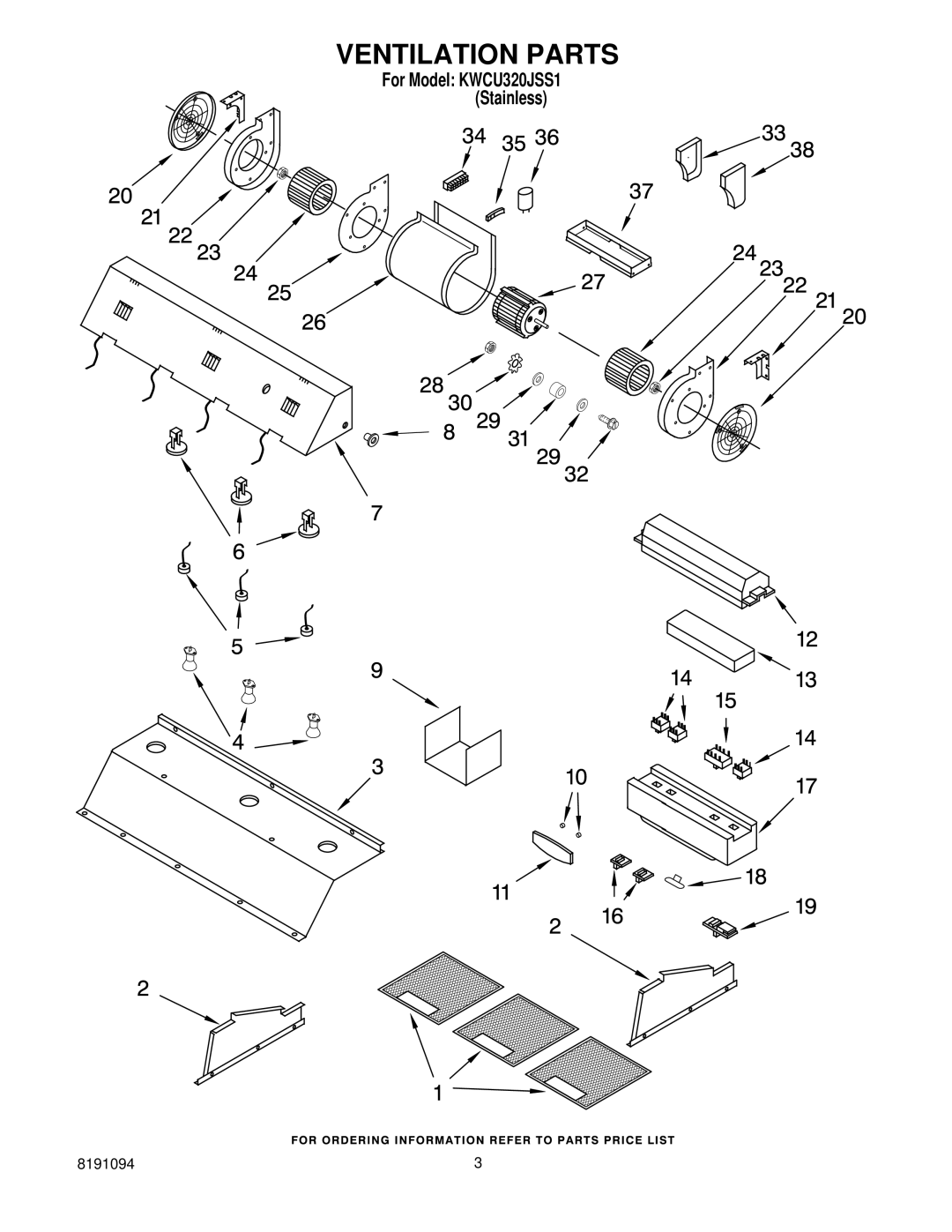 KitchenAid KWCU320JSS1 manual Ventilation Parts 