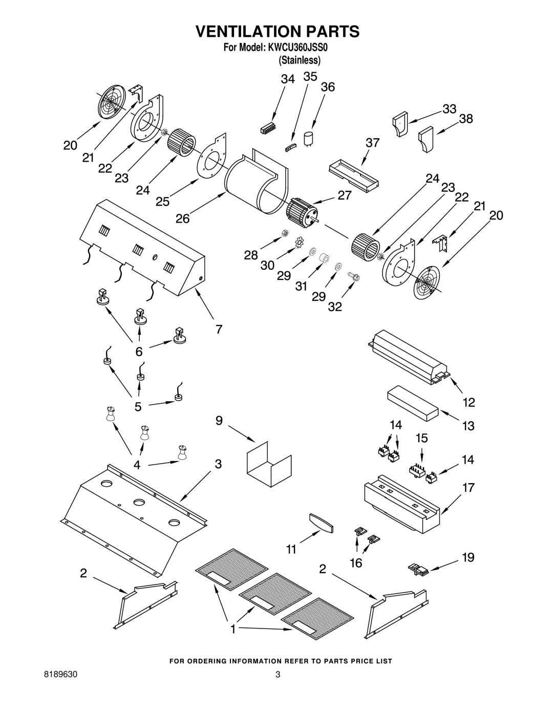 KitchenAid KWCU360JSS0 manual Ventilation Parts 