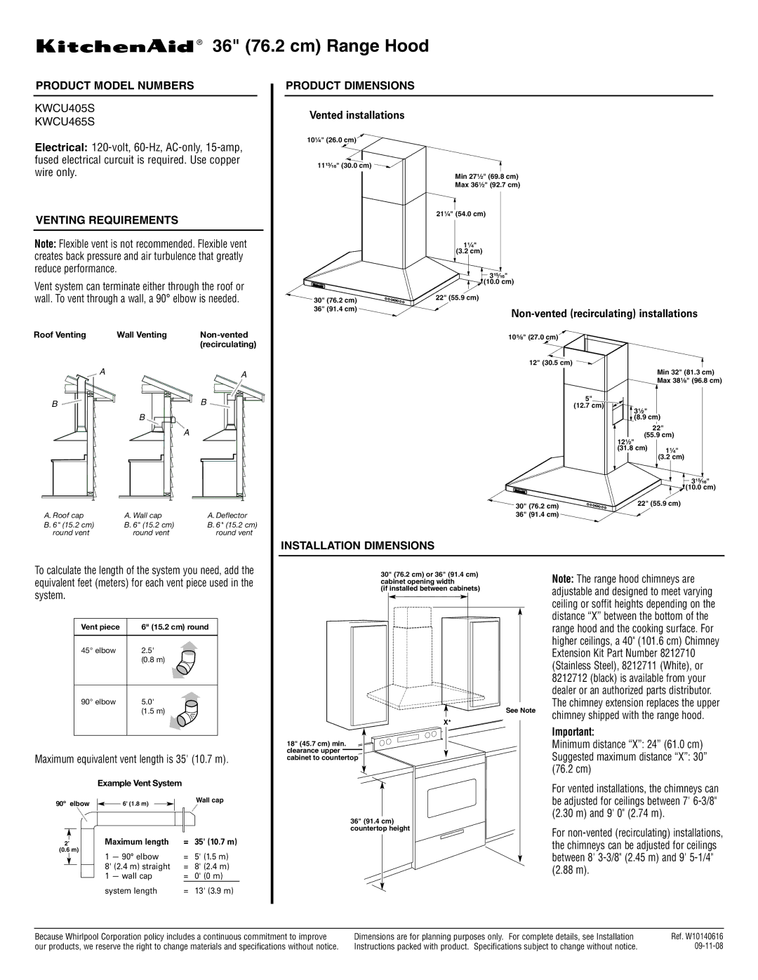 KitchenAid KWCU465S dimensions Product Model Numbers, Product Dimensions, Venting Requirements, Installation Dimensions 