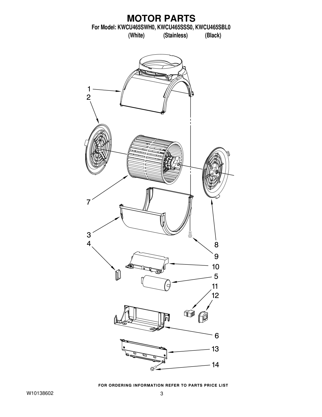 KitchenAid KWCU465SBL0, KWCU465SSS0, KWCU465SWH0 manual Motor Parts 