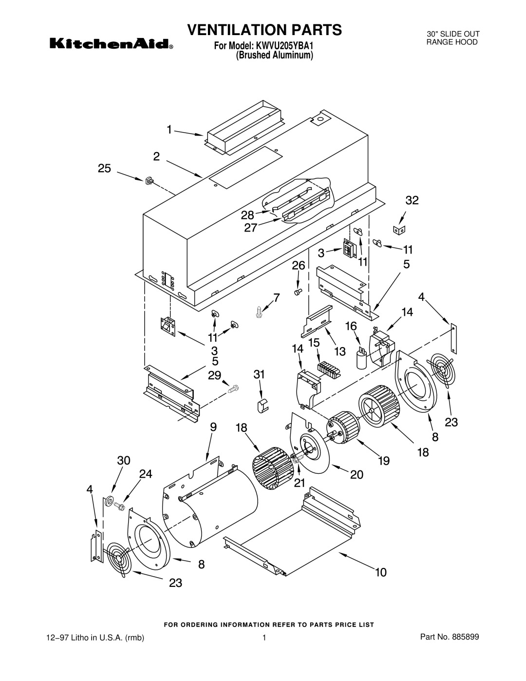 KitchenAid KWVU205YBA1 manual Ventilation Parts 