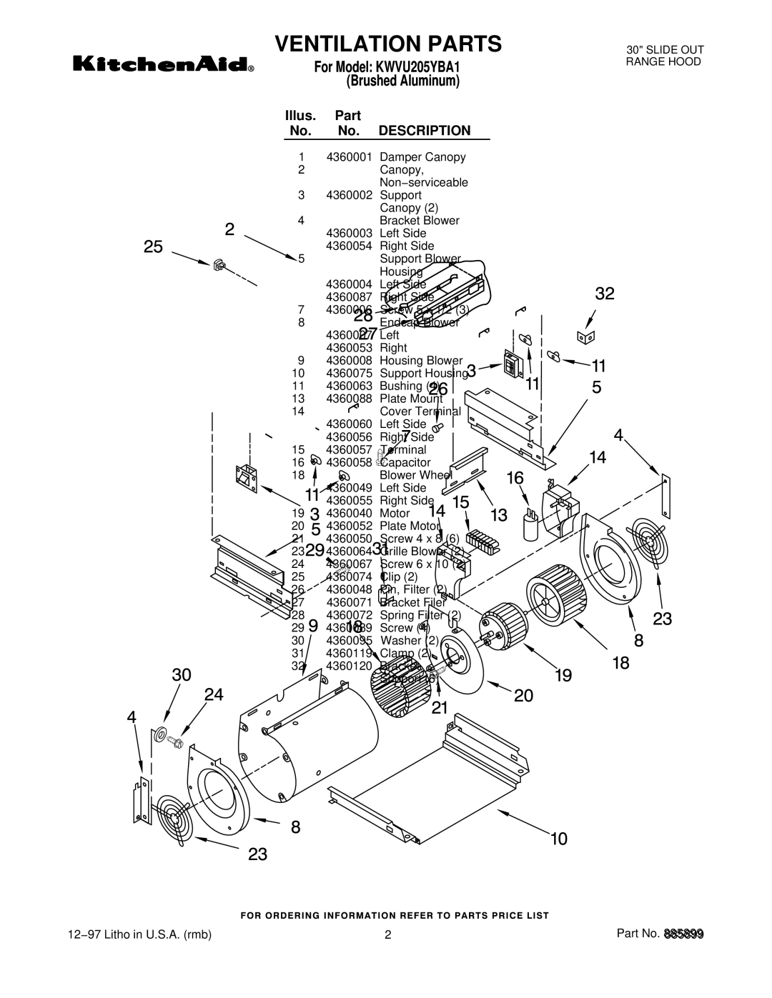 KitchenAid KWVU205YBA1 manual Illus. Part No. No. Description 