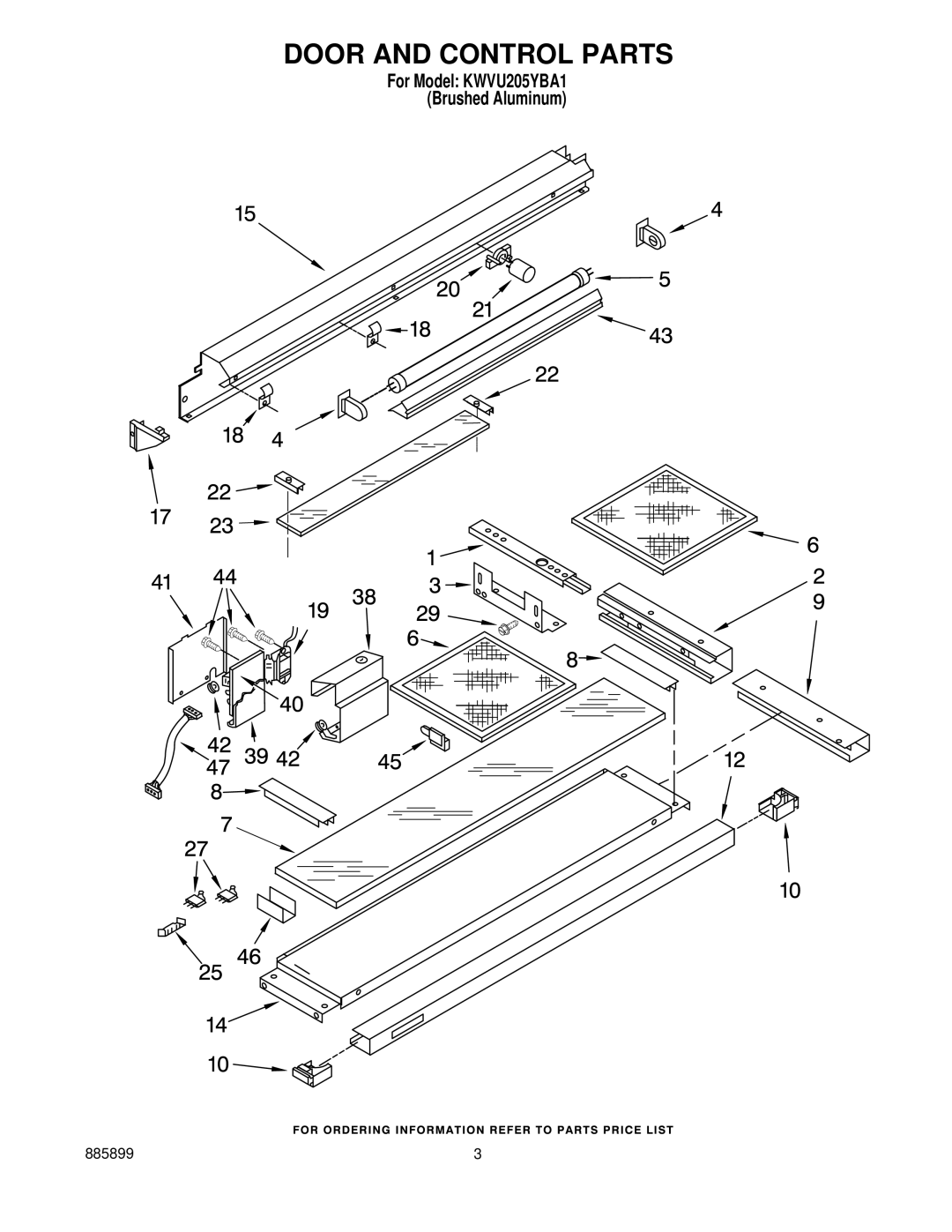 KitchenAid KWVU205YBA1 manual Door and Control Parts 