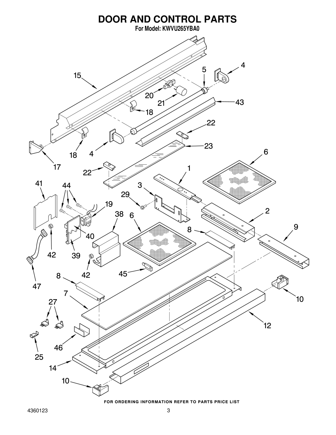 KitchenAid KWVU265YBA0 manual Door and Control Parts 